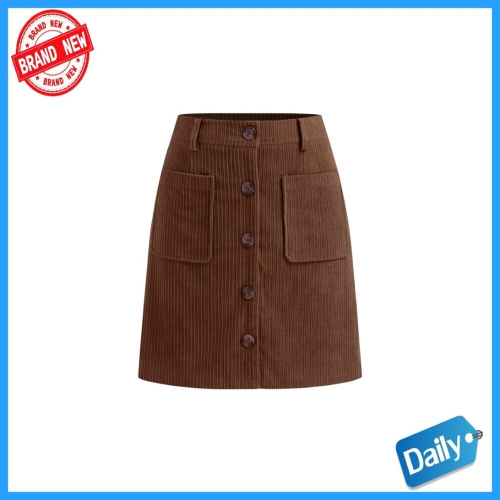 Corduroy A-Line Mini Skirt with Pockets, Button Front, Regular Fit
